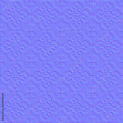 Normal map for floral-patterned tiles. Perfect seamless pattern.
