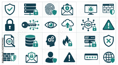 Photography Cybersecurity and Data Protection Icon Set for Digital Security Concepts