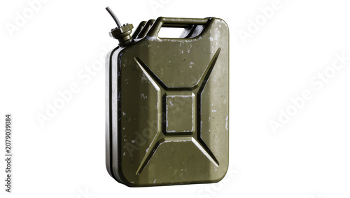 Fotografía Isolated distressed green metal jerry can for gasoline storage and emergency fuel