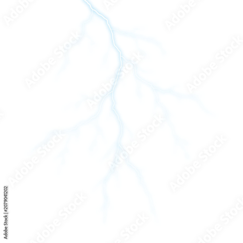 Pale blue thunder lightning PNG isolated on transparent background with soft electric discharge, glowing plasma effect and realistic storm illumination