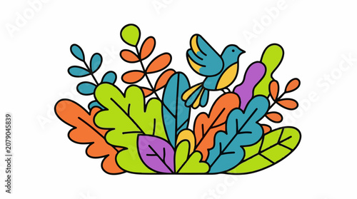 A colorful illustration of a bird on a branch