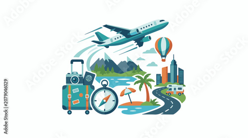 A graphic illustration of travel symbols