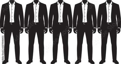 Konstfotografi Five men in identical formal business suits and white shirts silhouettes with si