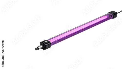 Fotografie Modern purple glowing neon ultraviolet light stick isolated on a transparent bac