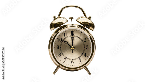 Slika na platnu Isolated shiny golden vintage style alarm clock for timekeeping and waking up in