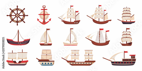 Photos Collection Of Sailing Ships And Nautical Elements Vector Illustration