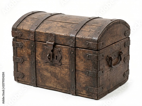 Vintage Treasure Box with Closed Lid on White
