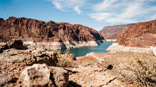 Nevada Desert Landscape Featuring Lake Mead Reservoir and Colorado River Canyons