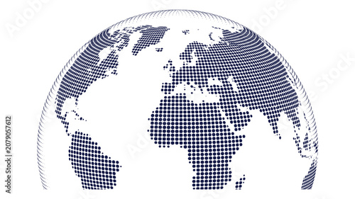 Konstfotografi Earth globe vector dotted world map illustration showing Europe Africa Atlantic