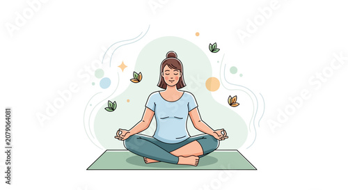 Woman meditating in lotus position calmly.