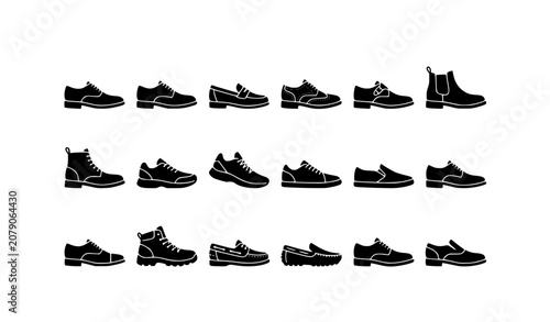 Foto Men Shoe Icons Set Modern Footwear Fashion Vector Sign Symbol Collection