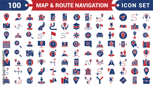 Foto Map & Route Navigation icons in line style