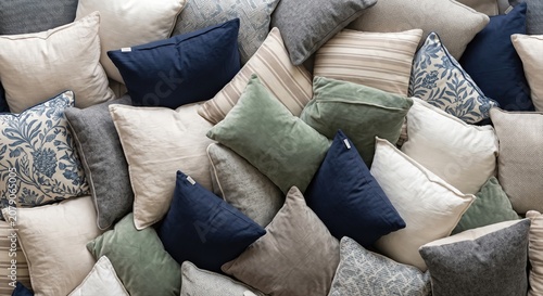 Fotografie A vibrant and inviting assortment of decorative throw pillows in various colors