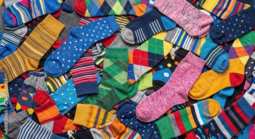 Obraz na płótnie An energetic explosion of colorful and patterned socks in a chaotic yet organize