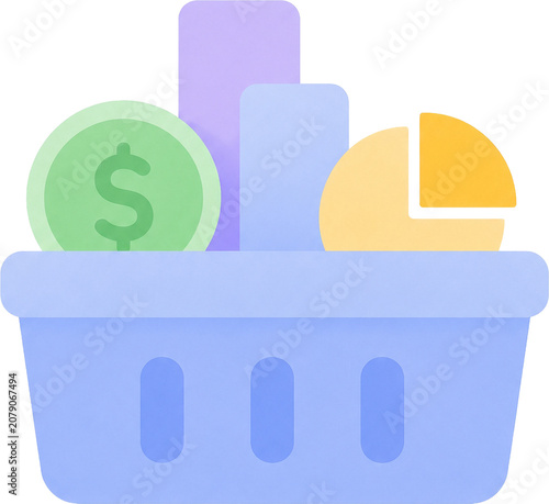 Flat Pastel Financial and Business Icon Clipart Set Isolated on Transparent Background