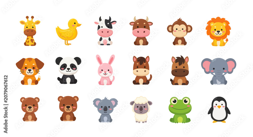 Fototapeta premium Collection of cute cartoon animal characters for children