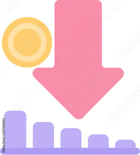 Flat Pastel Financial and Business Icon Clipart Set Isolated on Transparent Background