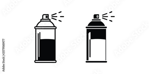 Set of spray paint can icons in black and white flat vector style for street art and graffiti design