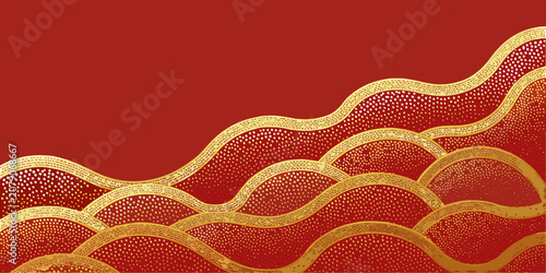 Quadro su tela Golden wave pattern on a red background decorative art design