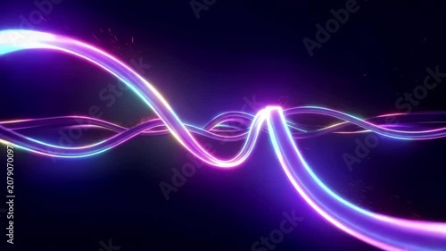 Abstract Neon Light Waves on Dark Futuristic Background