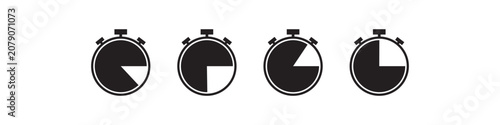 Quadro su tela Stopwatch Timer Clock Outline Icon Set – Time Speed Chronometer Vector Collection, isolated on white background