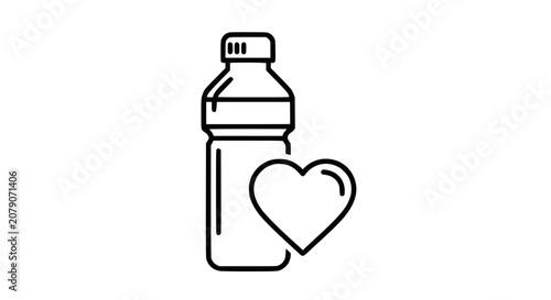 Fotografía Healthy Hydration Icon: Water Bottle and Heart Symbol Line Art