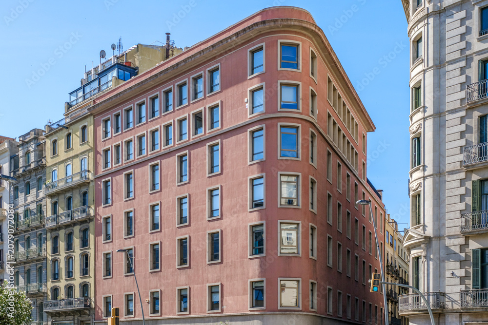 Fototapeta premium Corner Building Facade, Classic Architecture, Windows with Shutters