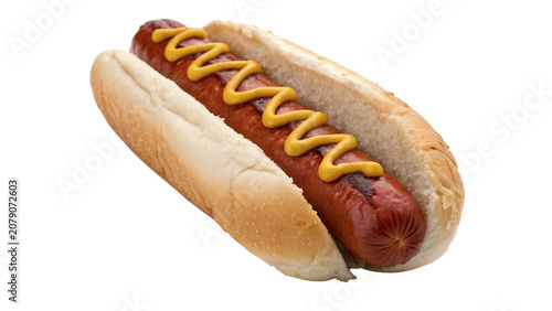 Delicious fresh fast food hot dog with mustard isolated on a transparent background