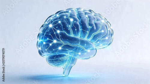 Blue glowing brain with neural connections
