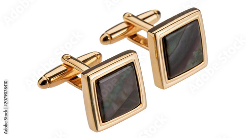 Cuadro en lienzo Pair of luxury elegant golden men cufflinks accessory isolated on a transparent