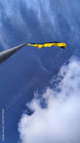 Waving Ukrainian flag low angle vertical video