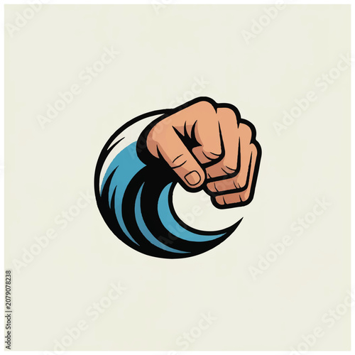 Fényképezés Fist Punching Through Blue Wave.