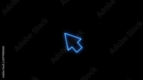 Neon glowing mouse cursor, mouse click or Pointer icon on the black background. glowing Mouse click, cursor symbol. Pointer cursor сomputer mouse icon. motion graphic of mouse point concept.