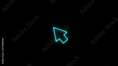 Neon glowing mouse cursor, mouse click or Pointer icon on the black background. glowing Mouse click, cursor symbol. Pointer cursor сomputer mouse icon. motion graphic of mouse point concept.