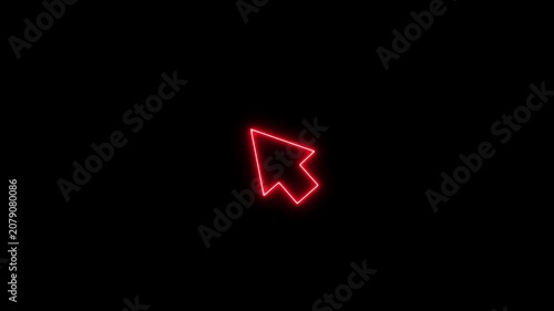 Neon glowing mouse cursor, mouse click or Pointer icon on the black background. glowing Mouse click, cursor symbol. Pointer cursor сomputer mouse icon. motion graphic of mouse point concept.
