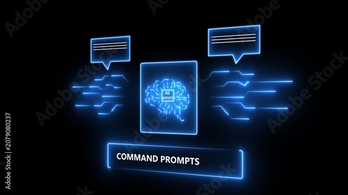 Artificial intelligence agents concept on the transparent background. surrounded by data and analytics elements, representing AI research, automation, motion 4k animation video.