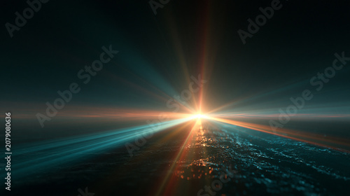 Deep Teal and Cyan Light Leak Overlay with Warm Orange Tones