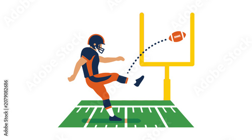 American Football Player Kicking Ball Vector Illustration With Field Goal Posts