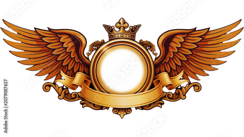 Vászonkép Golden eagle head with wings spread in detailed vector illustration style Vector