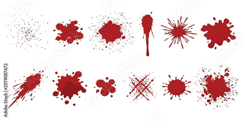 Quadro su tela Set of red blood splatter and ink stain shapes for graphic design