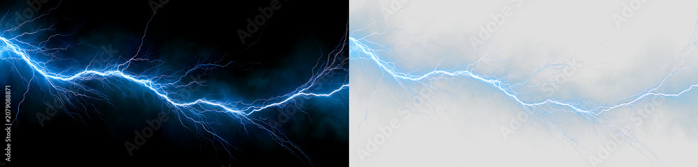 Fototapeta premium High Energy Blue Lightning Flash with Storm Power Overlay PNG
