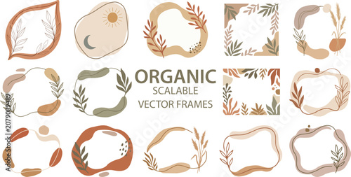 Fotografie Abstract organic vector frames with boho botanical elements and earthy shapes