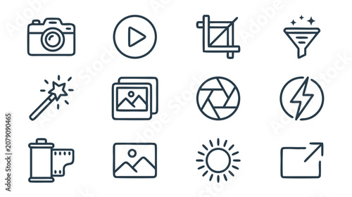 Photo editing and camera icons set