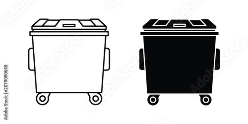 Cuadro en lienzo Set of industrial waste dumpster icons in outline and solid black style for wast