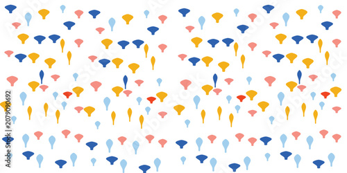 Abstract seamless pattern with colorful tiny drops and botanical organic shapes. Cute minimalist vector background on isolated white backdrop for textile and wrapping paper.
