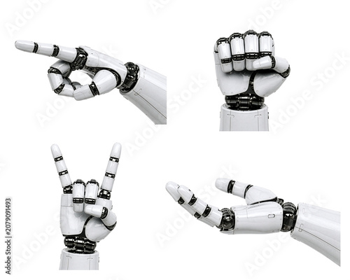 A collection of images of robot hands performing various gestures (PNG format with transparent background)