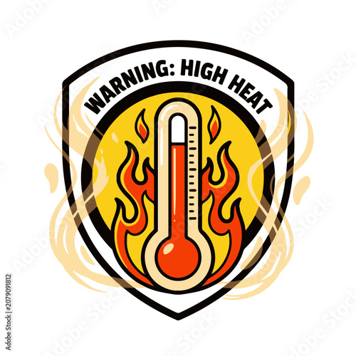 Warning High Heat Thermometer Emblem Illustration Indicating Dangerous Hot Temperature Conditions