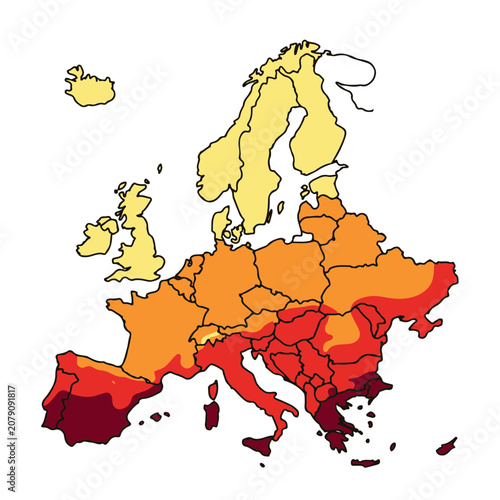 Europe Map Illustration Visualizing Climate Zones and Temperature Distribution Across the Continent
