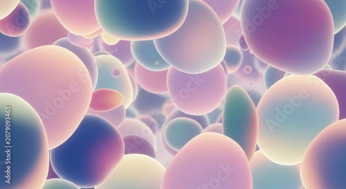 Abstract pastel orbs float, blending soft pinks, purples and blues