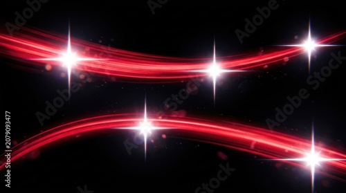 Glowing red light trails with white sparks on black background